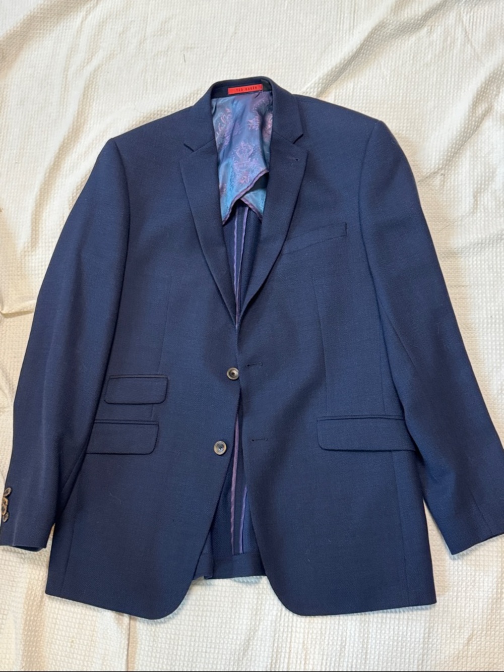 Ted Baker Men's Navy Blazer with Subtle Patterned Lining